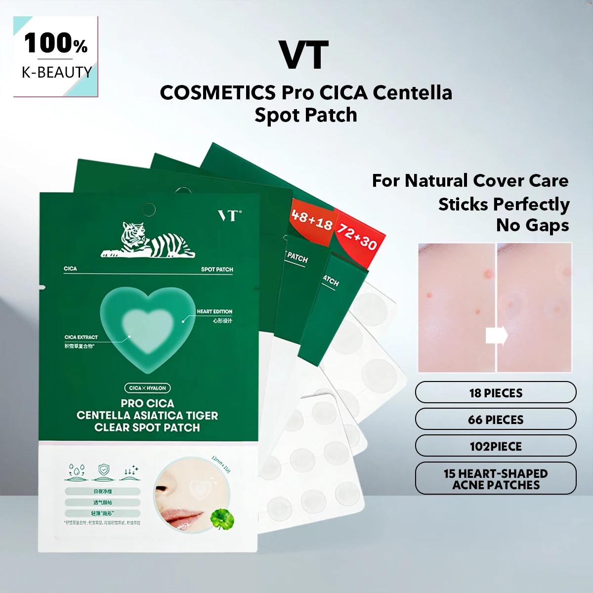 VT PRO CICA CENTELLA ASIATICA TIGER CLEAR SPOT PATCH,Multi-Size,Breathable & Skin-Friendly,Spot Treatment,K-Beauty,Korean Makeup