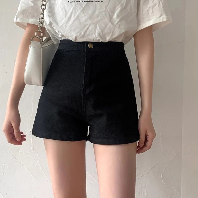 2026 Summer Girls Classic Black High Waist Denim Shorts Women Skinny Thin Solid Mini Pants Lady Korean Fashion Short Jeans