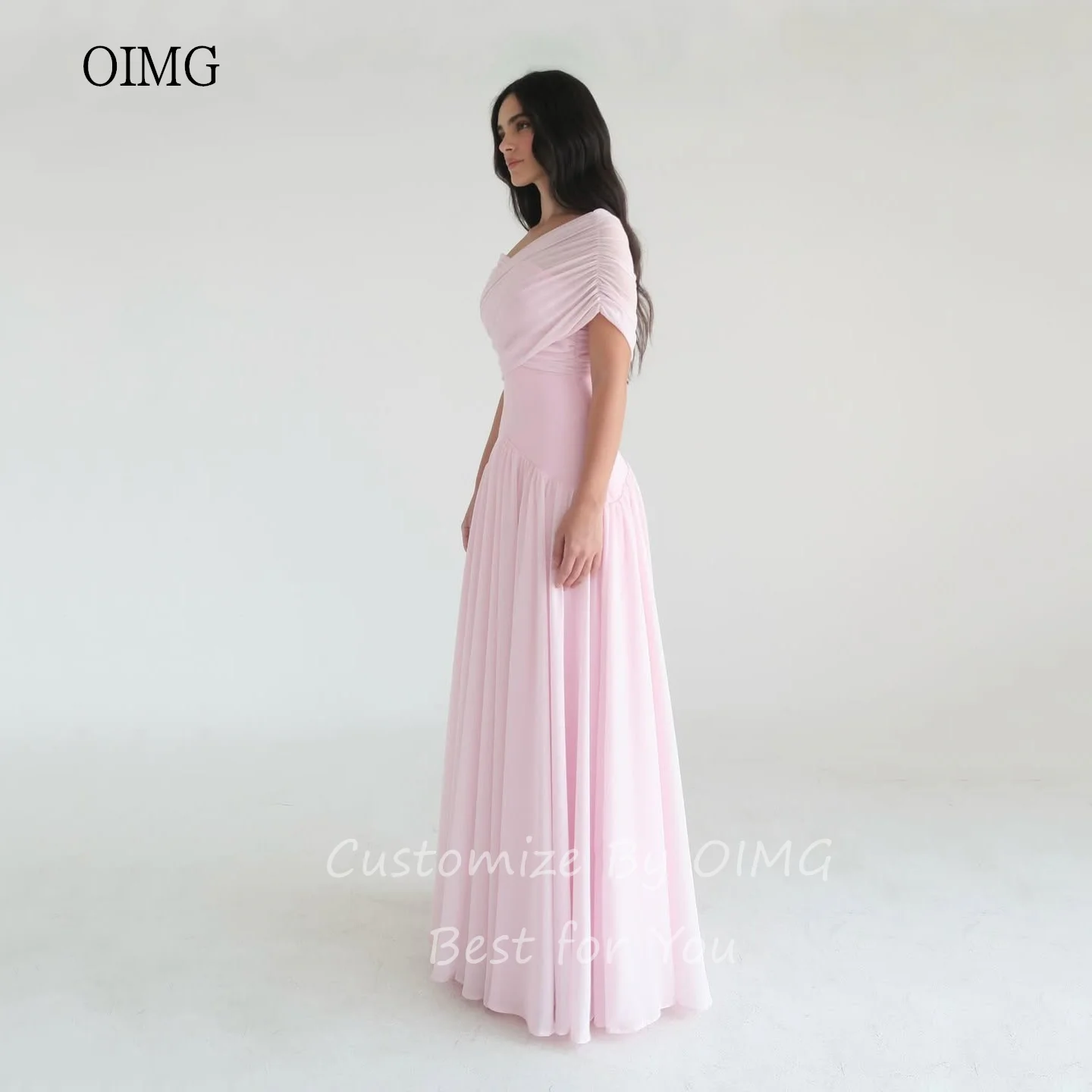 OIMG Maxi rosa con hombros descubiertos, vestidos de graduación de línea A, vestido de fiesta sin espalda, vestido de noche aireado hasta el suelo, personalizado 2025