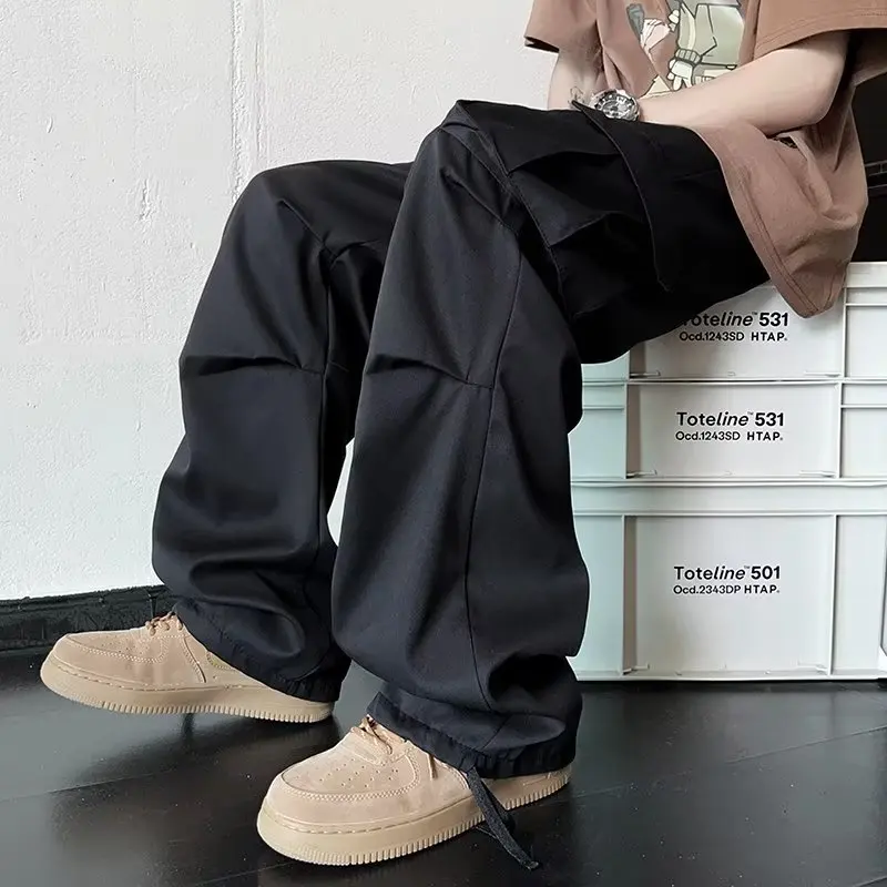 

Men's Cargo Pants Streetwear High Fashion Baggy Straight Leg Joggers Multi-Pocket Casual Trousers for Teen Boys Hip Hop Trendy