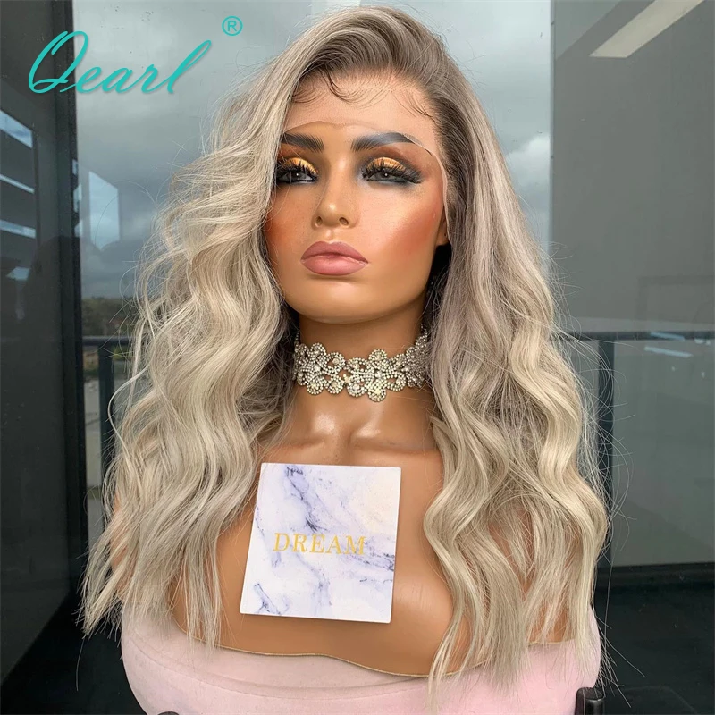 

Water Wave Full Lace Wig Pre Plucked Human Hair Lace Frontal Wigs 13x6 Ash Grey Blonde Highlights Long Cheap Wig 150% Qearl