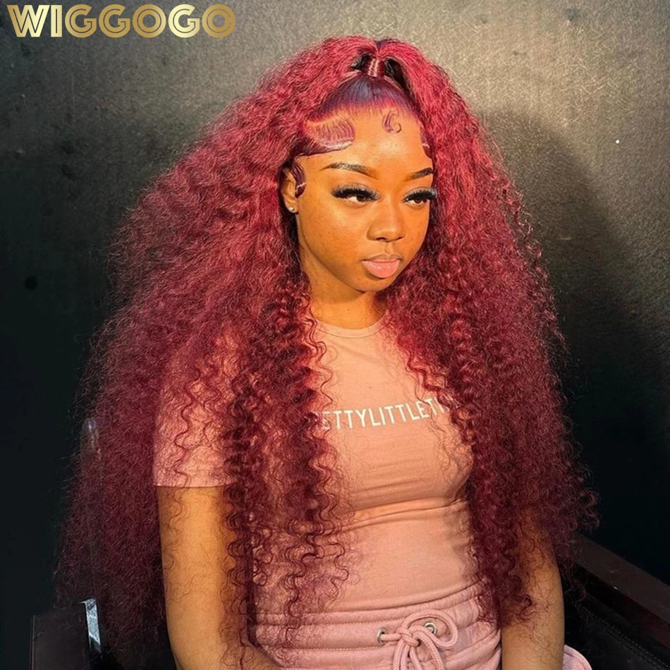 Wiggogo Red Wig 99J Burgundy Lace Front Wig 13X4 Curly Human Hair Wigs Hd Lace Wig 13X6 Human Hair Colored Deep Wave Frontal Wig