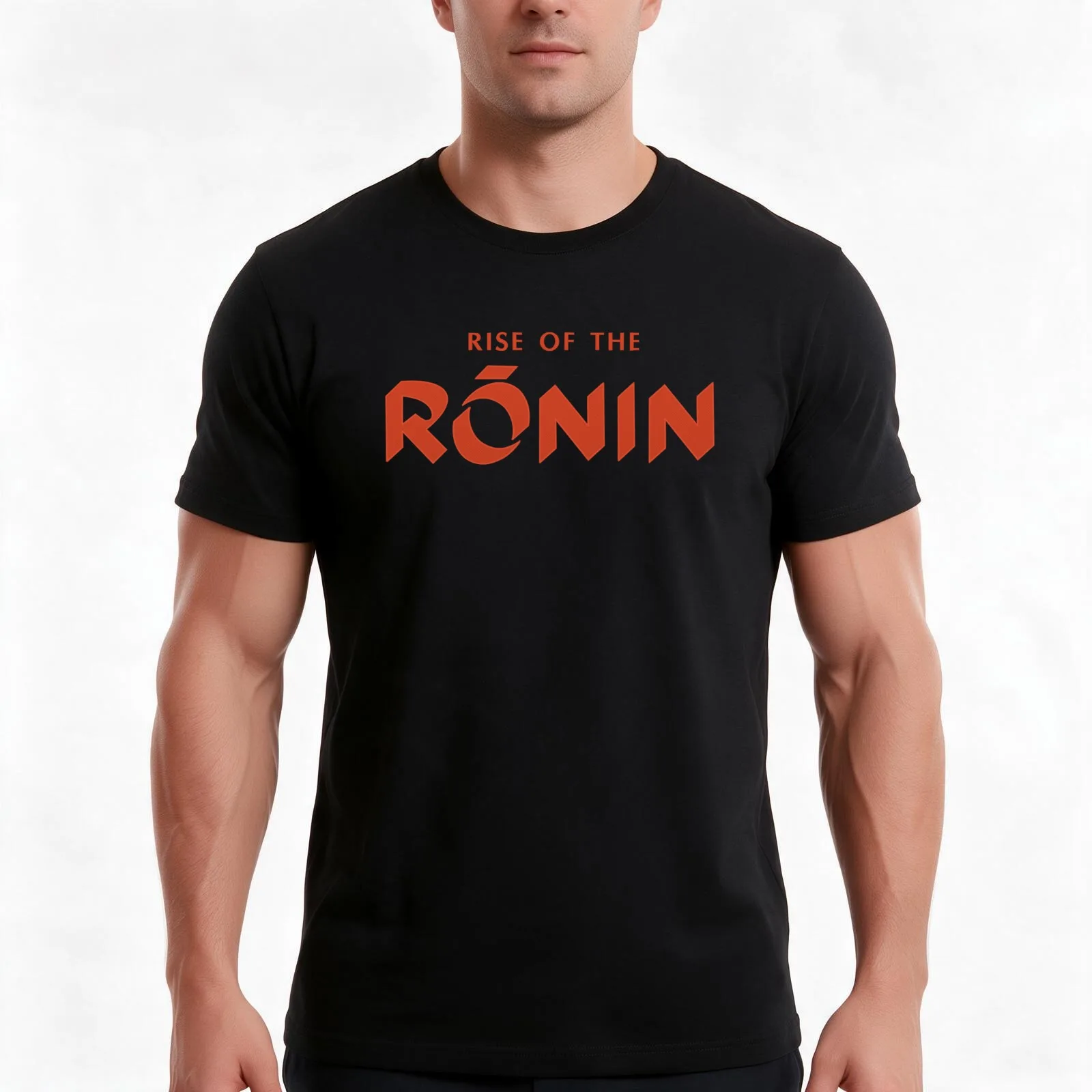 Faux embroidery rise of the ronin title T-Shirt, Summer Casual Cotton Tee, Oversized Streetwear Tops, Vintage Graphic Print