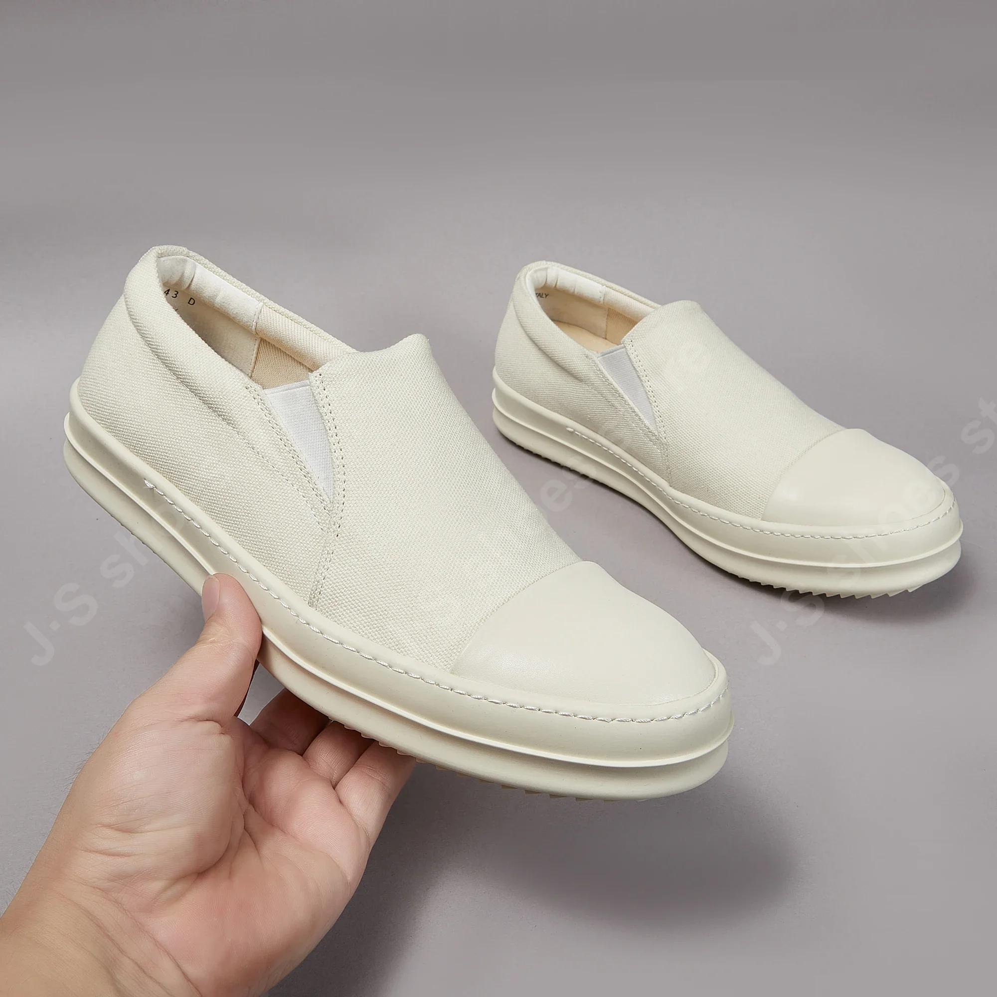 Ricks Beige Canvas Shoe Men Casual Shoes SLIP-ON Women Low Top Shoe Sneaker Owen Luxury Shoes Chunky Sneakers Rubber Soled Shoes