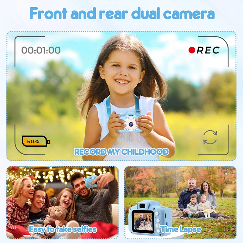 Kids Camera Toys 2000W Pixel 2 inch Screen HD Cartoon Kids Digital Camera Mini SLR Camera Toy For Kid Christmas Birthday Gifts