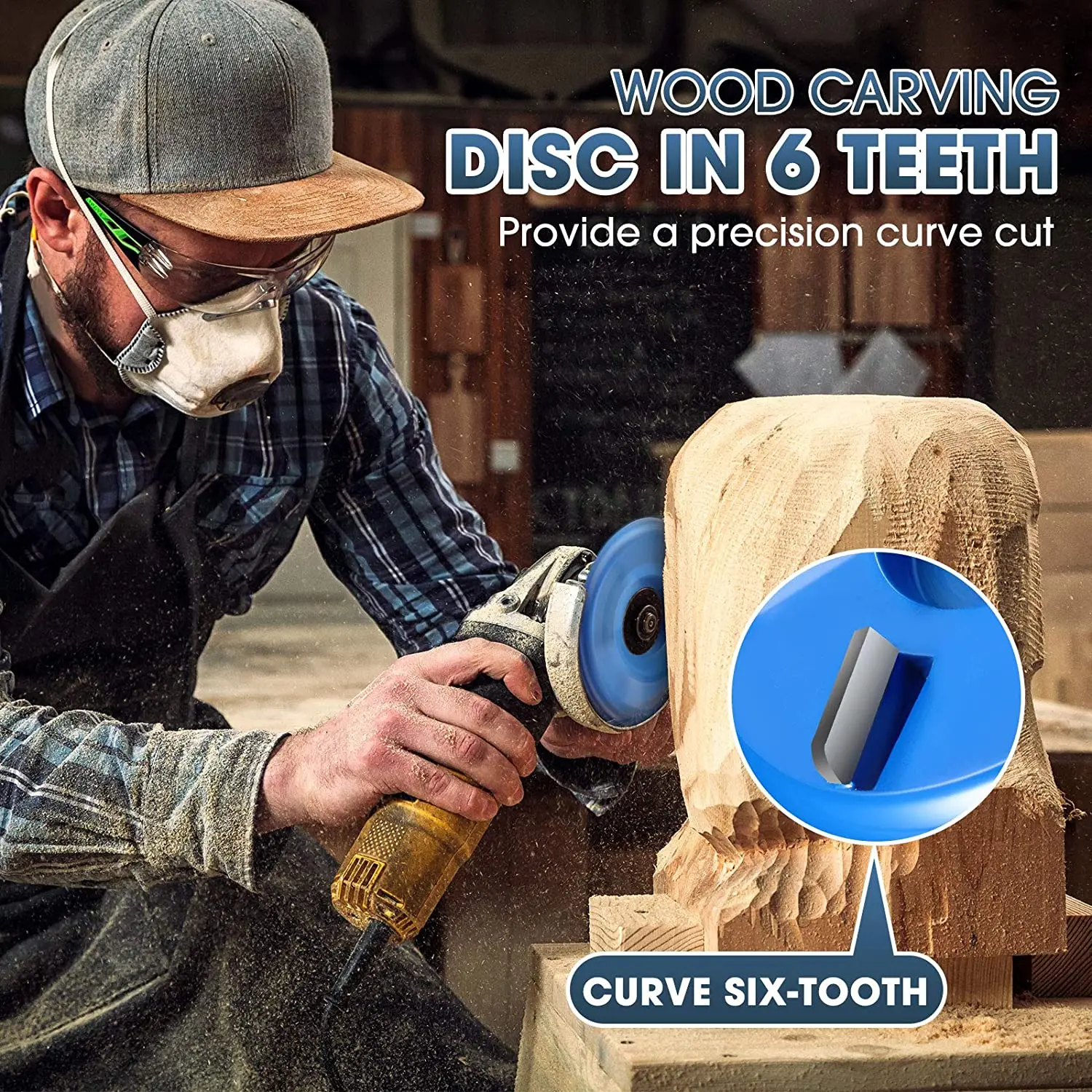 Disco de tallado de madera, muela de 6 dientes, amoladora angular de 5/8 pulgadas de diámetro interior, 3 piezas