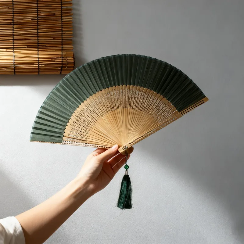 Foldable Hand Fan with Tassel Chinese Style Folding Fan for Cheongsam Dance Performance Outdoor Travel Photo Props Accessories