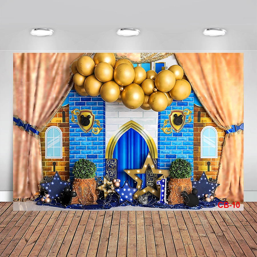 

Royal Mouse Prince Birthday Backdrop Photography Castle Brick Wall Boy 1st Birthday Party Photo Background Newborn Baby Shower