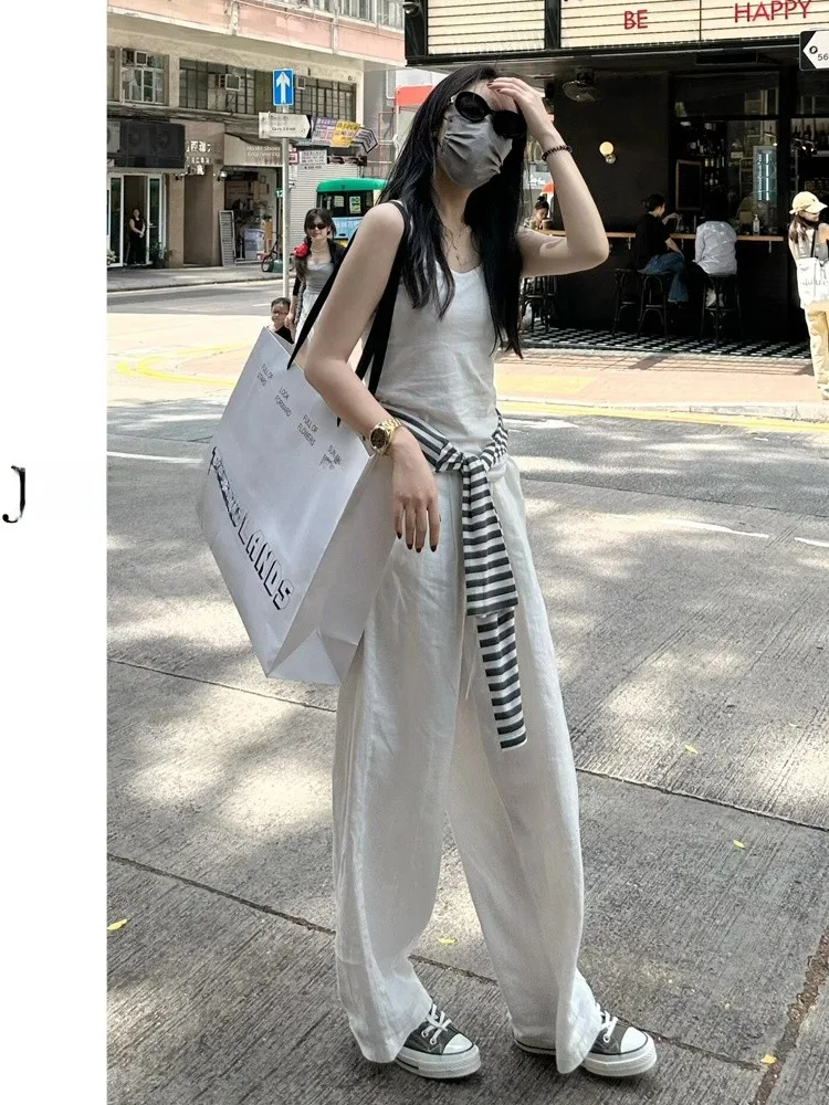 

Summer Thin Wide Leg Pants for Tall Women Cotton Linen Drapey Straight Cut Anti-Light White Casual Faion Ci Sle