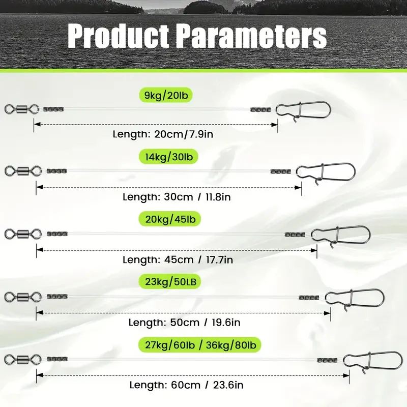 100% 플루오로카본 낚싯줄 - 회전 및 퀵 잠금 기능이 있는 7-36kg 내구성 라인, 모든 수중 낚시를 위한 마모 방지