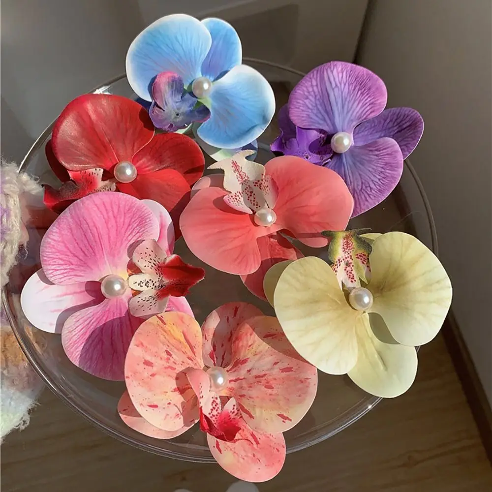 Orchid Butterfly Hair Clip Bow Flower Hair Clips Silk Flower Hairpin Phalaenopsis Pearl Hair Clip Duckbill Clip Hair Accessories