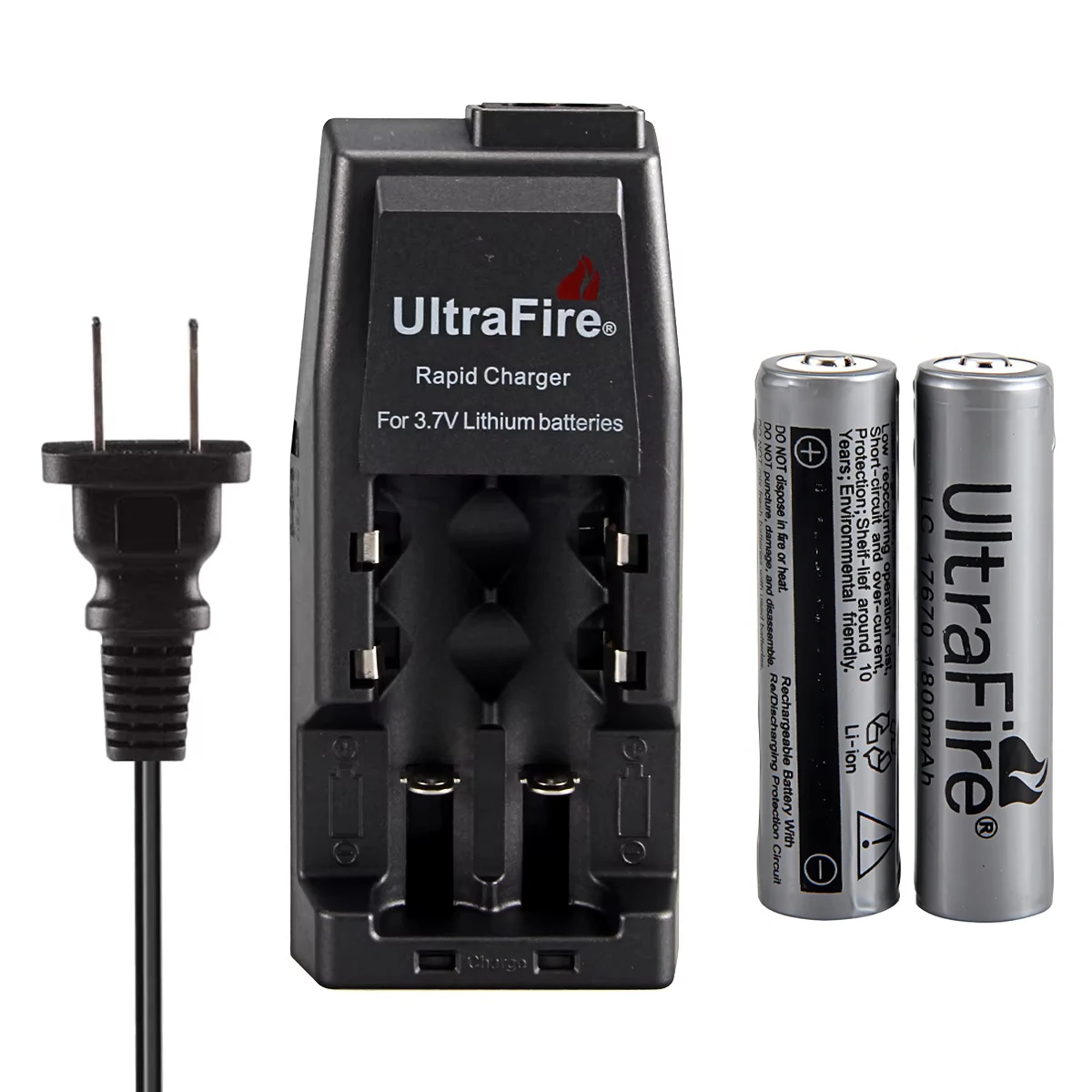 

UltraFire 17670 1800mAh 3.7V Rechargeable Li-ion Battery with PCB for Portable Flashlight Camping Light Battery with 139 Charger