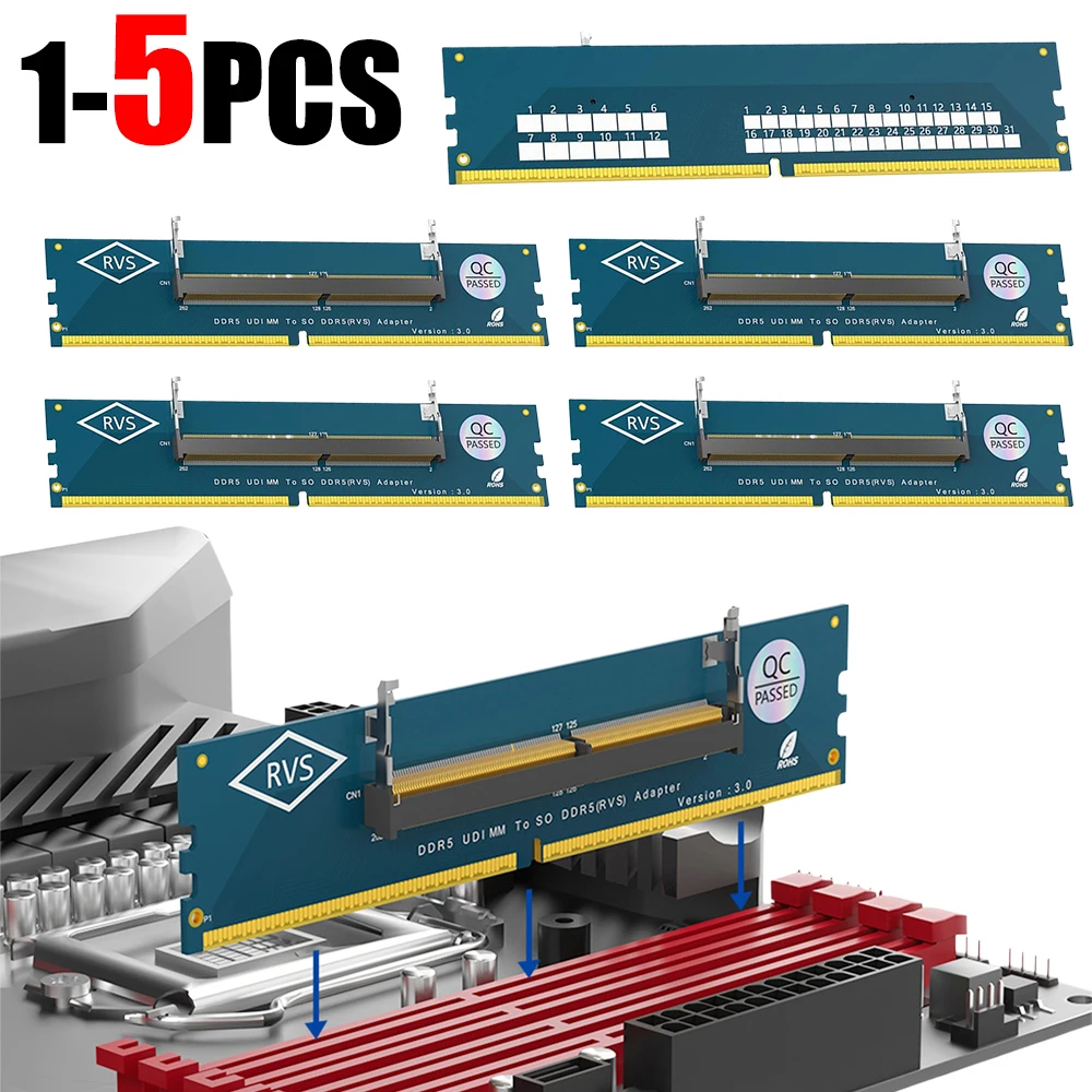 

1-5PCS Memory Card Converter Laptop SO DDR5 RAM To Desktop DDR5 U-DIMM Adapter Memory Tester SO DDR5 to DDR5 U-DIMM Converter