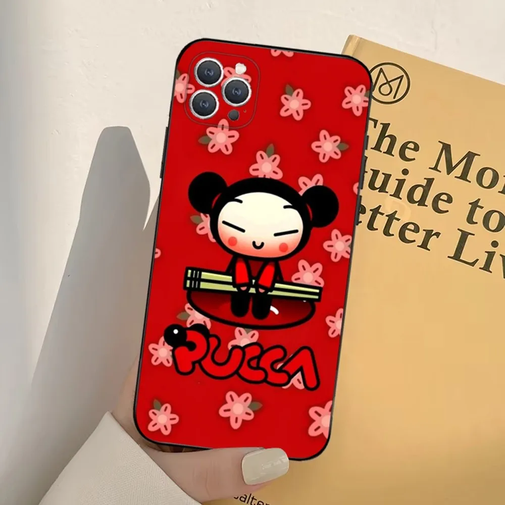 Cute Pucca G-Garu  Phone Case For iPhone 16,15,14,13,12,11,Pro,X,XS,Max,XR,Plus,Mini Soft Black Cover