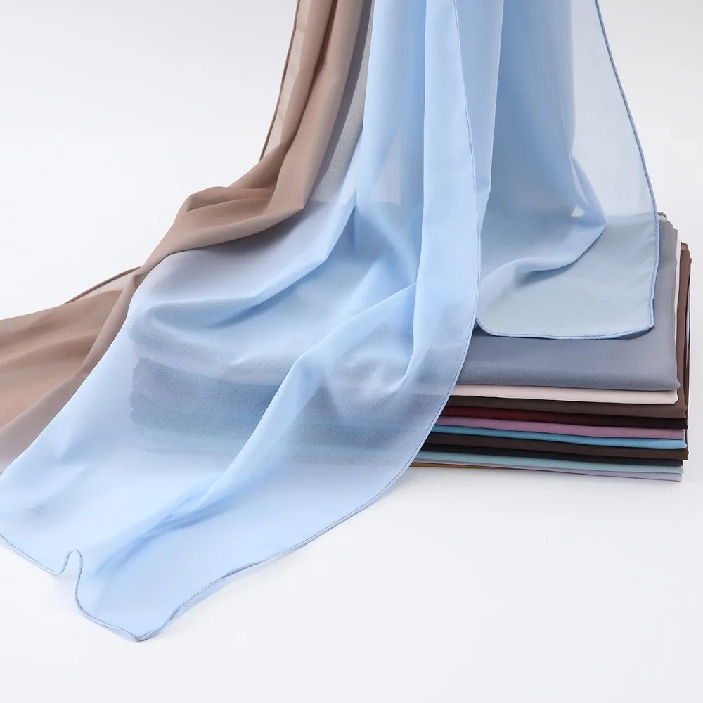 

Breathable Chiffon Ethnic Style Scarf Long Gradient Color Headscarf Thin Echarpe Islamic Turban Women