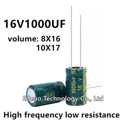 10pcs/lot 16V 1000UF 16V1000UF 1000UF16V volume: 8x16 10X17 High frequency low resistance aluminum electrolytic capacitor