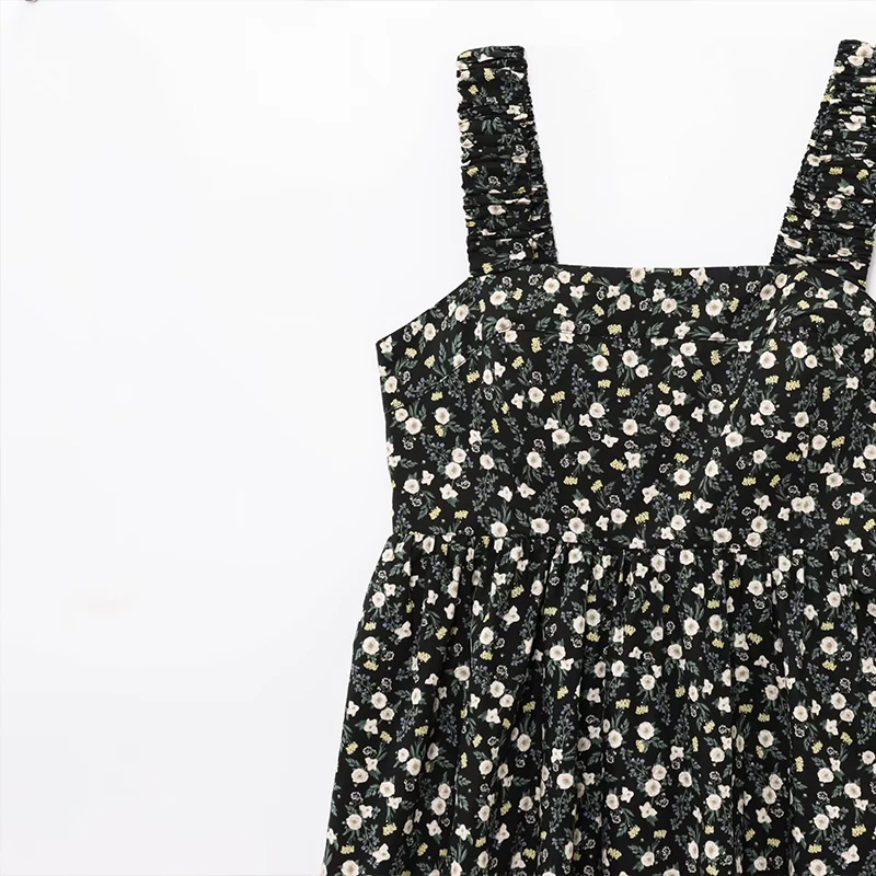 우아한 플로럴 프린트 미디 드레스 벨 슬리브 스퀘어 칼라 여성 스타일 봄 여름 가을 시즌 폴리에스터 섬유