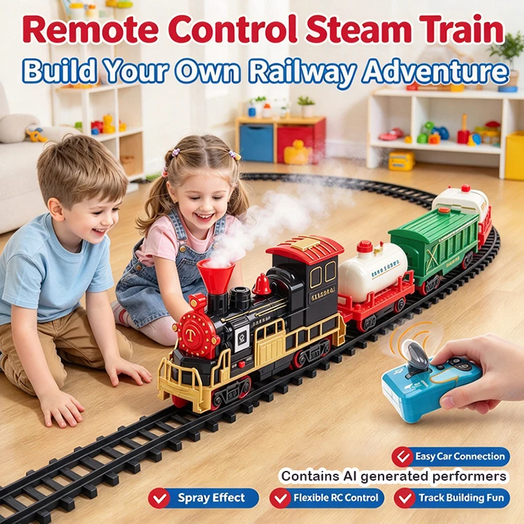RC Trains Electric Remote Control Light Train Sound And Water Smoke Classical Track Vehicle Toys for Boys Kids Birthday Gifts