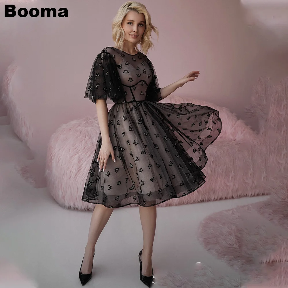 

Booma Fairy A-Line Prom Dresses Half Sleeves Homecoming Party Gowns Butterfly Tulle Birthday Knee Length Evening Dress Outfits