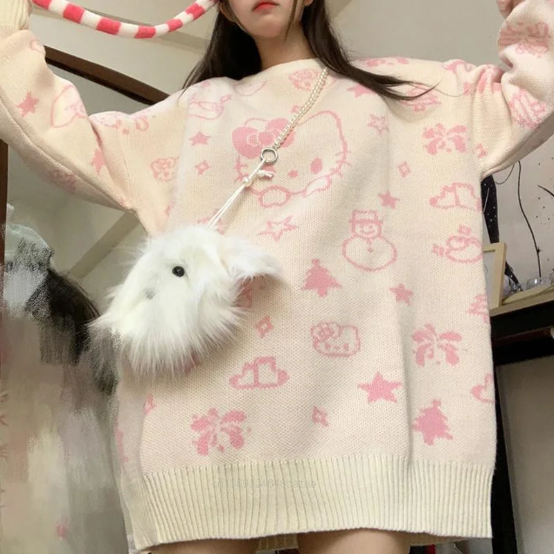 Kawaii Sanrio Star maglione lavorato a maglia Hello Kitty donna autunno inverno nuovi pullover versatili Y2k Sweet Girls Preppy abbigliamento