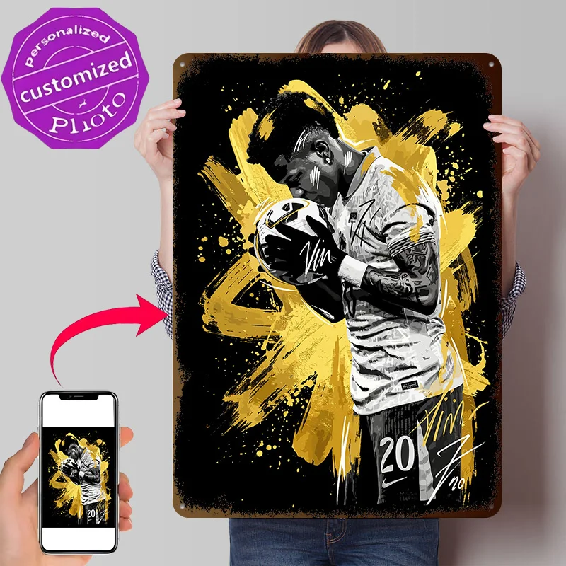 Footballer Estevao With Soccer Ball 3D Texture Printed Poster Custom Vintage Metal Tin Plate Sign for Wall Art Room Ornaments