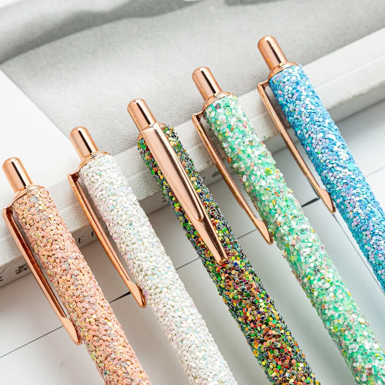 A20pcs Press Metal Golden Onion Powder Ball Cute Cartoon Multicolor Sequin Press Ball Pen