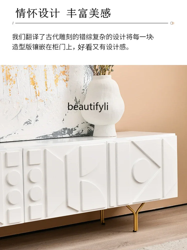 French Cream Style Coffee Table TV Cabinet Combination Light Luxury  Living Room High-Grade White Paint Designer Floor Cabinet