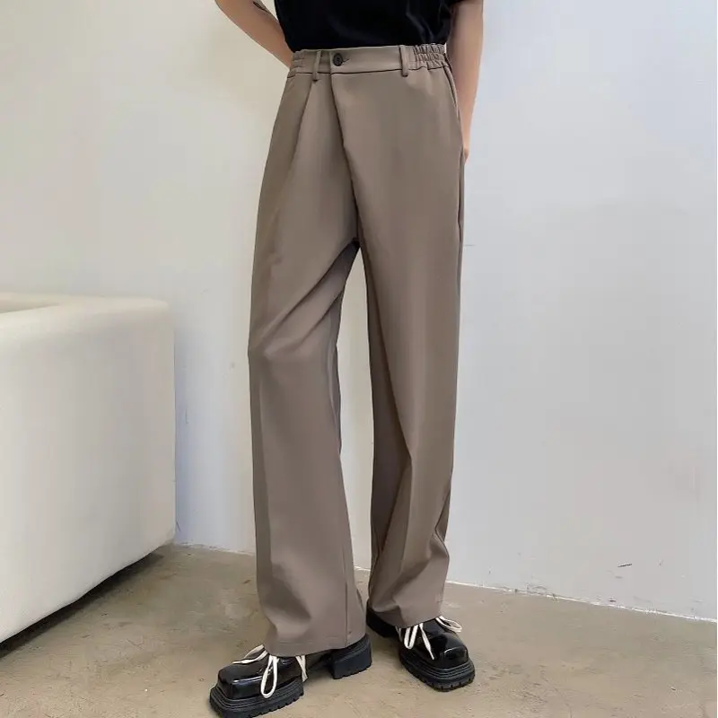 

Korean Sle Casual Men's Suit Pants Long Trousers Asymmetrical Design Drape Straight Leg Spring Summer Faion Youthful