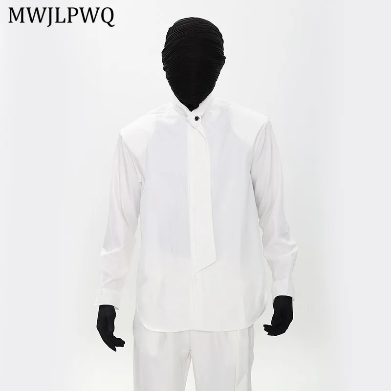 

MWJLPWQ Tie Collar Design Simple Shoulder Pad Shirt Men's Autumn Elegant High-End Single Breasted Casual Tops 2025 Fashion 11602