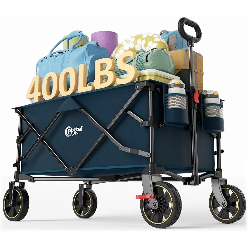 

Collapsible Folding Wagon Cart, 400 lbs Heavy Duty Foldable Wagons with Wheels & Brake, Utility Grocery carts for Apartme