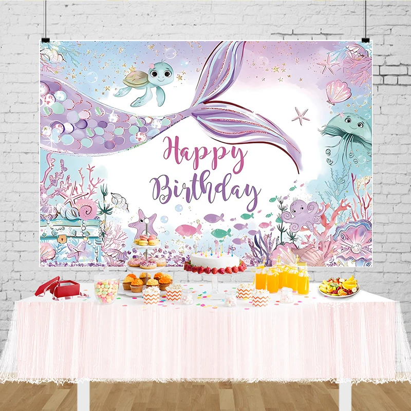 Little Mermaid Tail Photography Backdrop Under The Sea Birthday Party Girl Fish Scales Decorations Wedding Photo Background