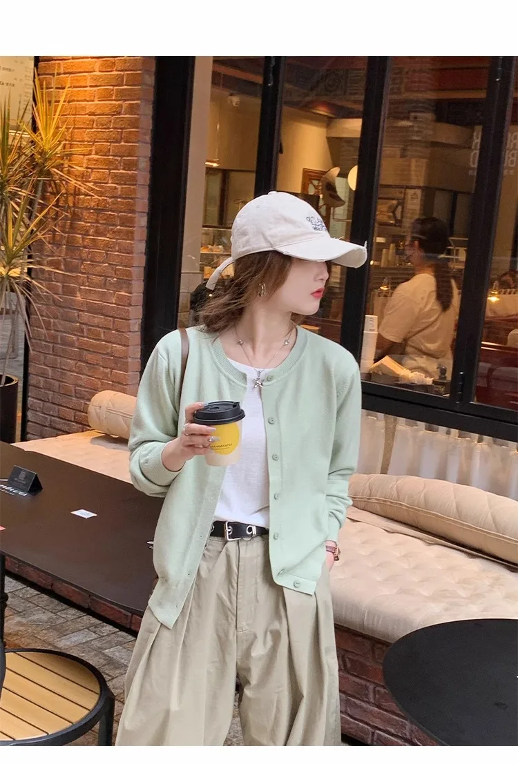 2026 Women Cardigans Sweater Casual Warm Spring Summer O-neck Long Sleeve Single Breasted Slim Fashion Korean Knitwears Tops