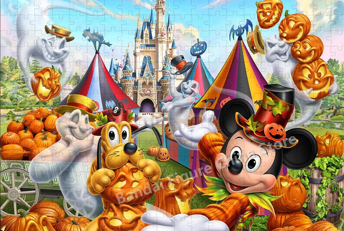 Happy Disney Halloween 35/300/500/1000 Pieces Diy Puzzle Mickey Mouse Anime Character Print Puzzles Educational Decompress Toys