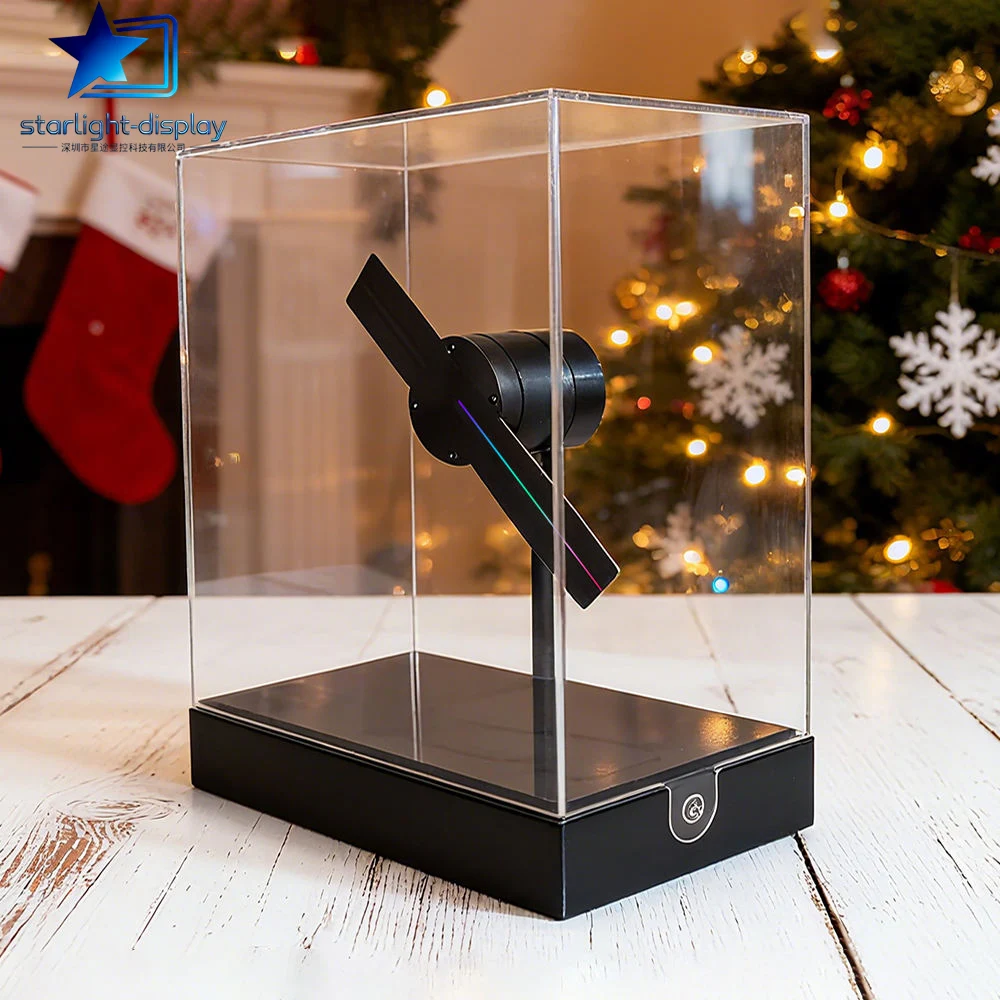 

3D Advertising Desktop Small Holographic Projection Fan With Acrylic Case Built-In Battery 3d Hologram Fan for Christmas Gift