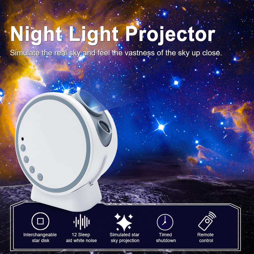 Proyector de estrellas de galaxia Bluetooth, luz nocturna para dormitorio, lámpara de proyector de estrellas de 8 películas con 360 °   Giratorio