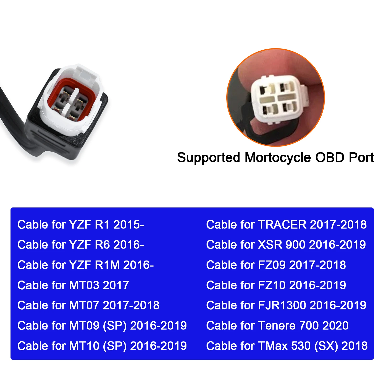 OBDII Diagnostic Cable For Yamaha 4 Pin to OBD2 for TRACER, Tenere