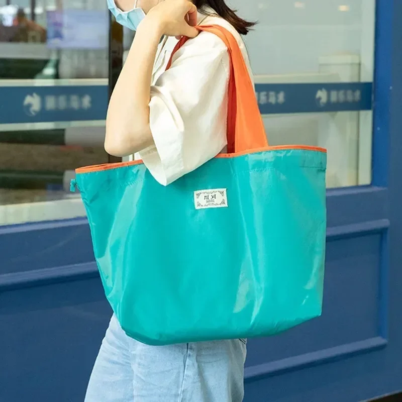 Reusable Shopping Bag, Large Capacity Foldable Drawstring Eco-friendly Storage Bag, Casual Shopping Shoulder Bag