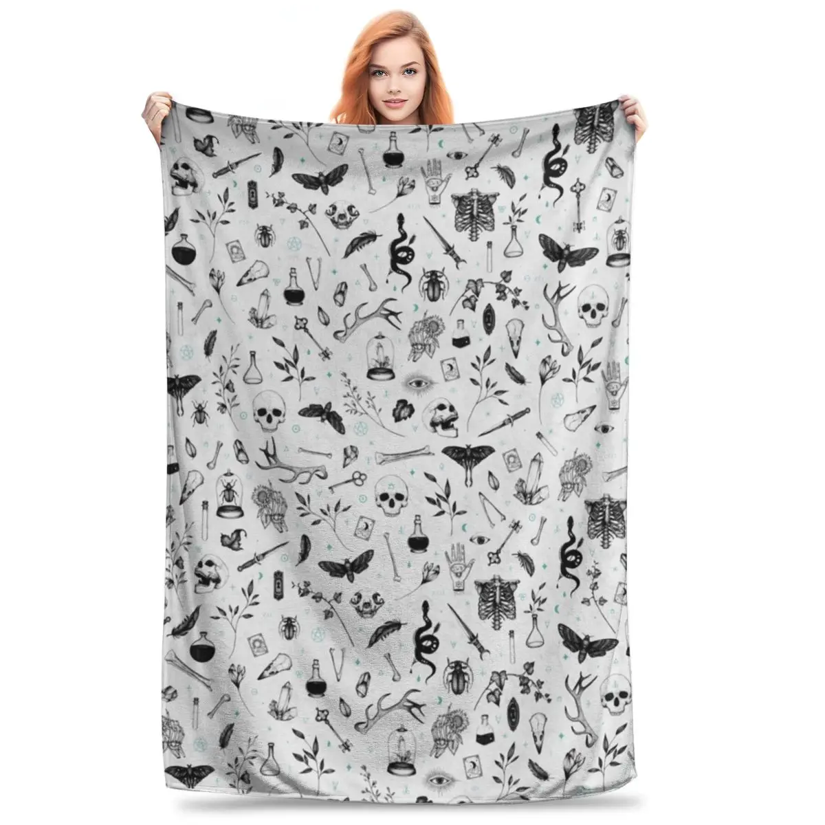 Curiosities Bone White Skull Blankets Flannel Super Soft Sofa Throw Blankets For Couch Bedding Outdoor Throws Bedspread Quilt