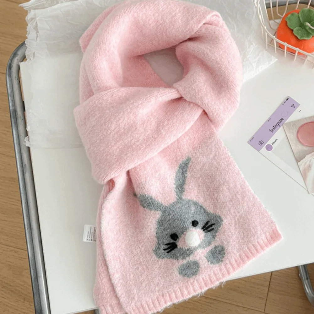 

Мягкий красочный шарф с мультяшной вышивкой, милый утолщенный кашемировый вязаный шарф, ветрозащитный корейский стиль, зимняя теплая шея для женщин