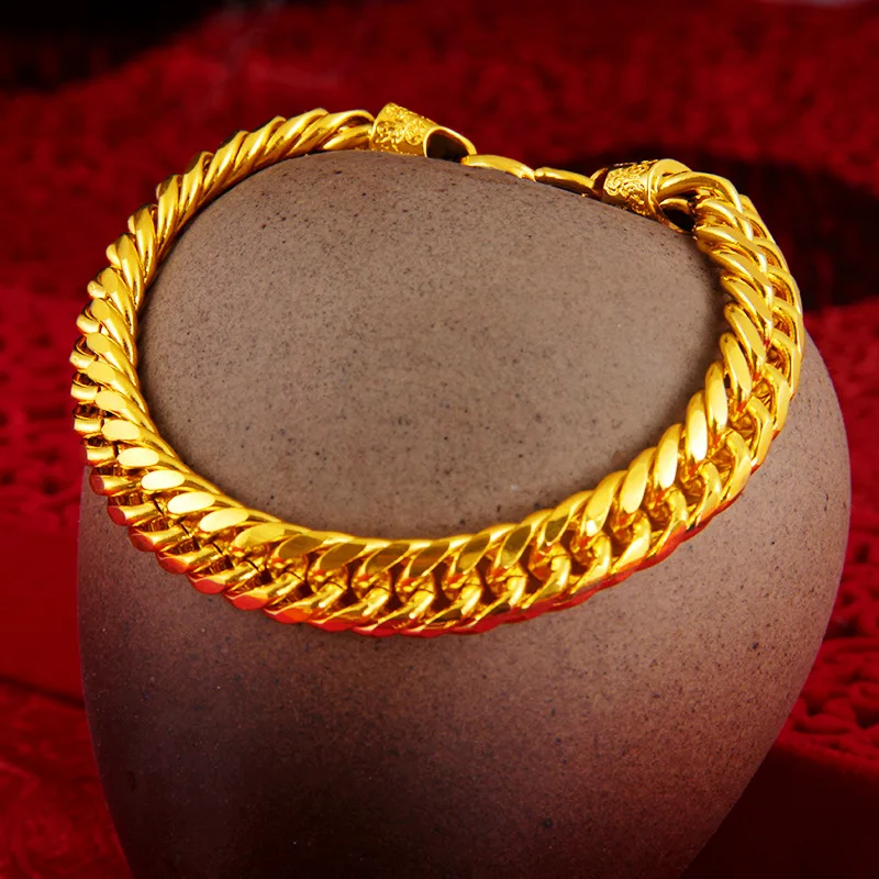 

Thick Gold Bracelet for Women Men Same Model 24K Gold Plated Snake Bone Chain O-shaped Bracelet Wedding Anniversary Jewelry Gift