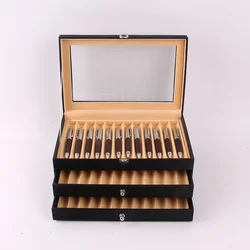 12/24/36 Slots Pen Display Case Leather Flannel Pen Organizer Glass Window Pen Display Case Stationery School Office Supples