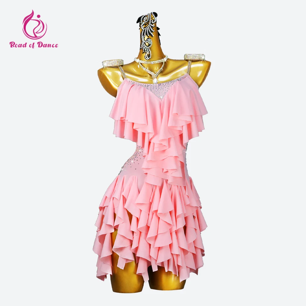 

Pink Womens Dress Latin Dance Suit Parties Sport Sexy Female Line Skirt Competition Clothing Girls Party Costume 2024 Samba Prom