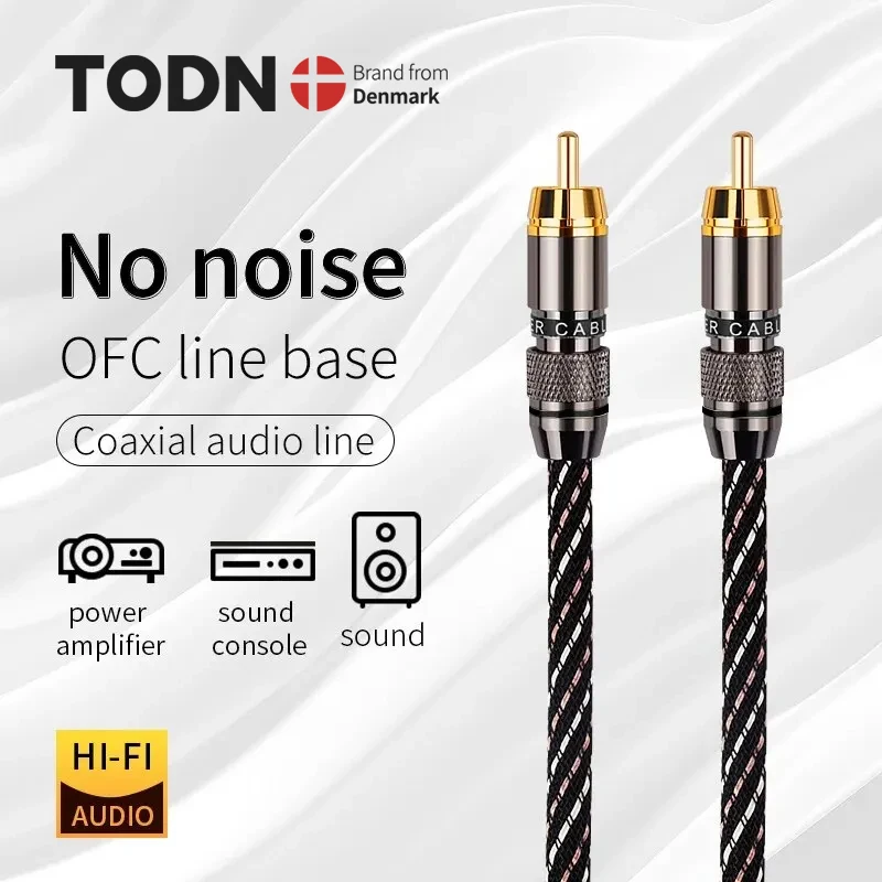 TODN HiFi RCA Coaxial Audio Cable Hi-End High Purity OFC RCA to RCA Male Cable for DVD Projector TV Speaker Amplifier