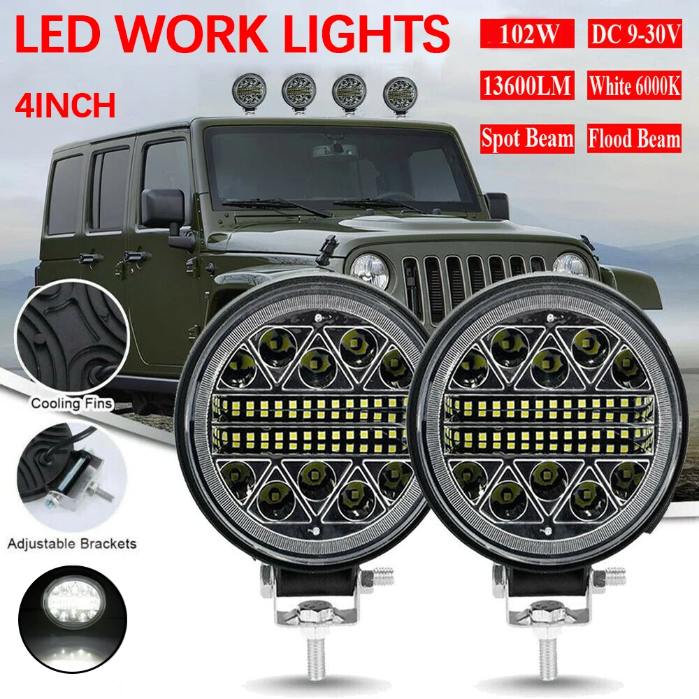 

102W Автомобильный светодиодный рабочий свет 12V 24V Внедорожные аксессуары LED 3030 LED 34SMD для трактора, грузовика, вождения противотуманной фары
