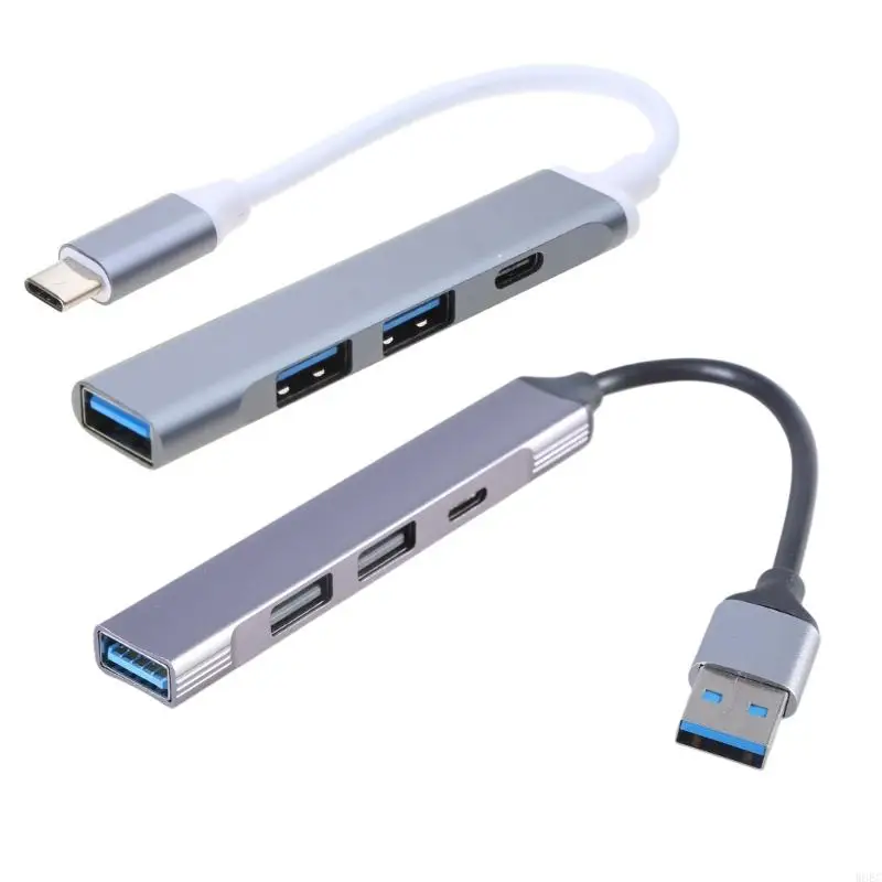 Aluminum Alloy USB Hub with 4 Ports USB TYPEC Adapter for Laptop or Tablet Phone Mouse Keyboard USB Splitter W8EC