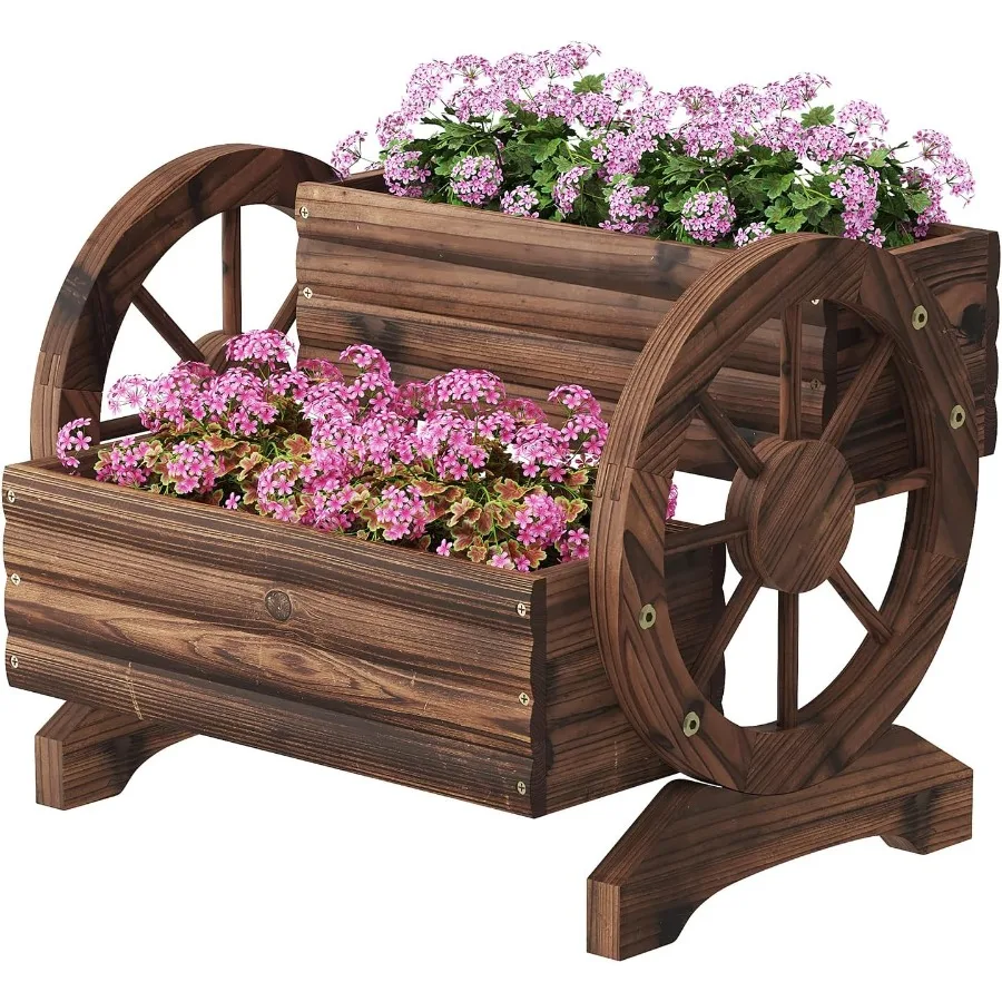 

Wooden Flower Cart with Wheels Wooden Wagon Planter Outdoor Garden Planter Dr Planter for Patio Balcony Dration Succulent Flowe