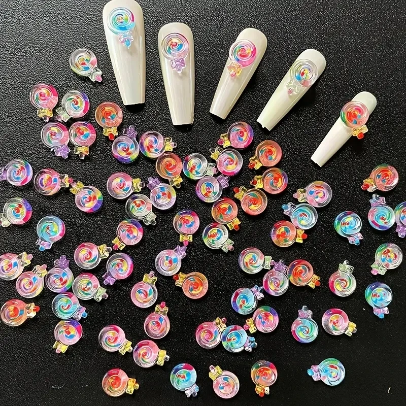 10pcs 3D Mixed Kawaii Resin Nail Art Charms Exquisite Candy/ Lollipop Nail Rhinestones Decorations DIY Cartoon Accessories Parts