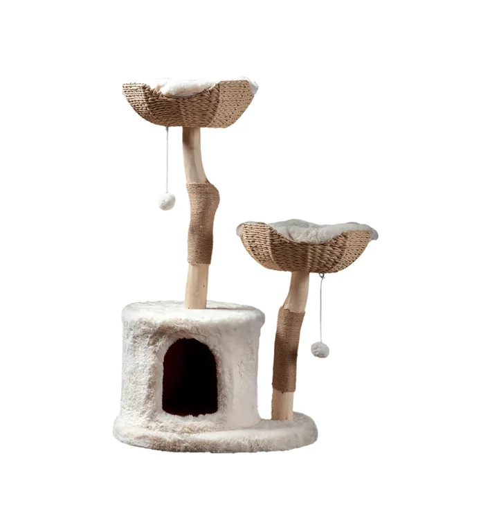 Luxury Large Modern Indoor Cat Condo Tower Tree With 2 Faux Fur Beds, Scratching Posts, Toys And Den For Cats