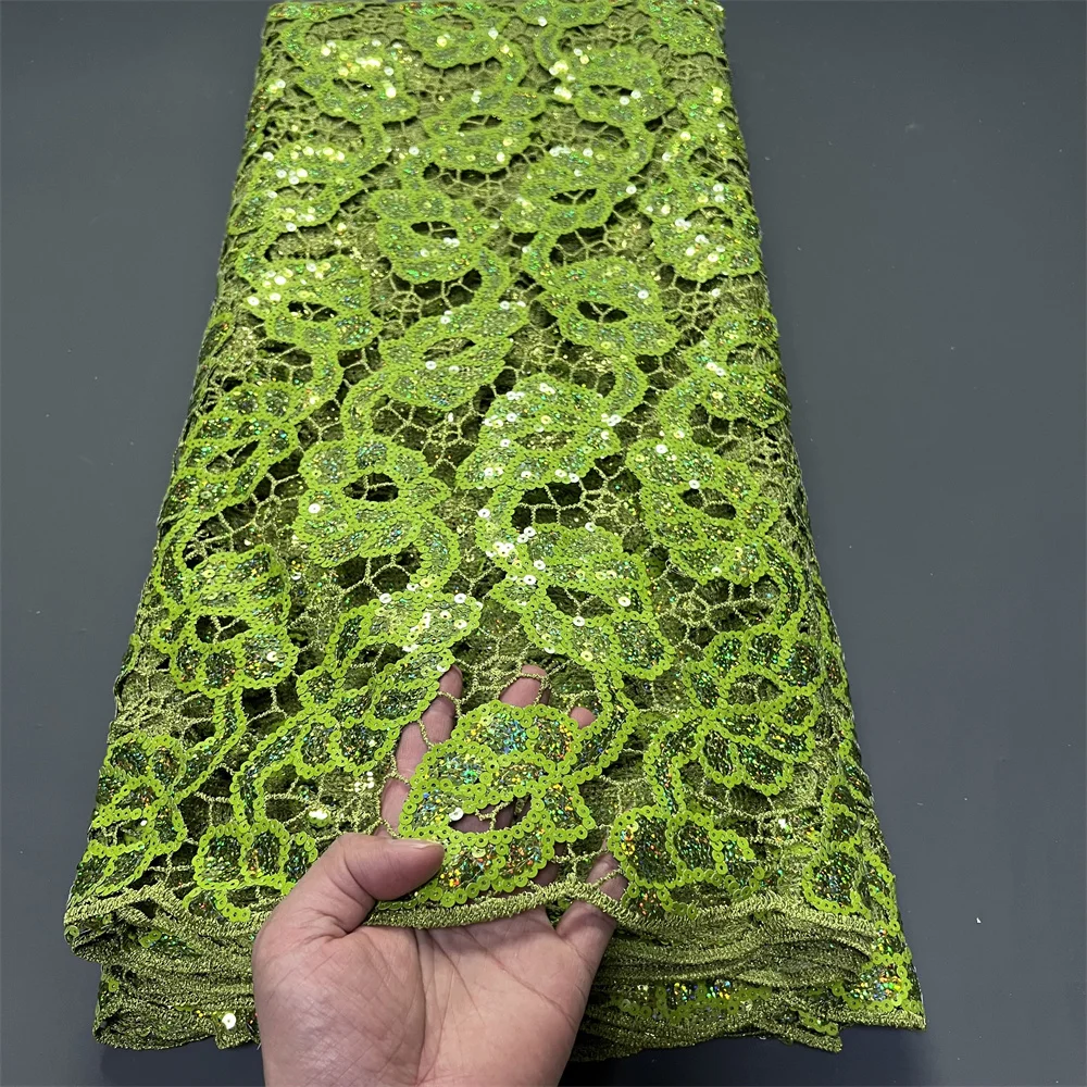 

2025 Latest High Quality African Nigerian With Tulle Sewing Lace Fabric Guipure Embroidery Dresses Sequins 5Yards PS0079