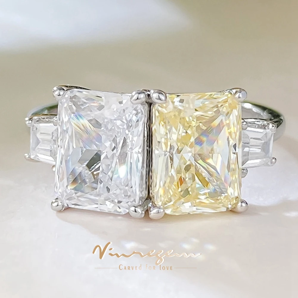 

Vinregem Radiant Cut 6*8 MM Citrine Gemstone Fashion 100% 925 Sterling Silver Ring For Women Wedding Jewelry Engagement Gifts